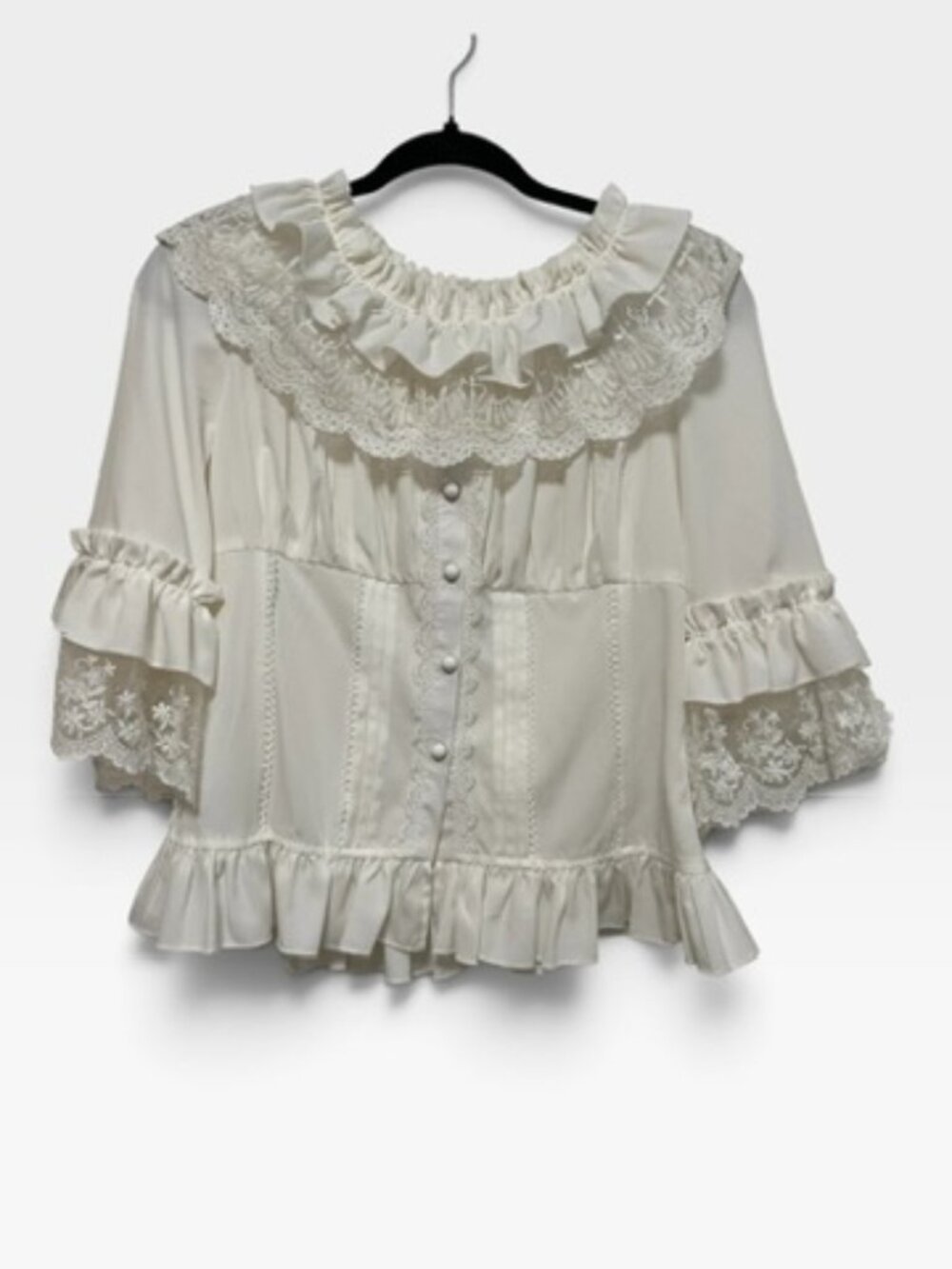 Lolitimes Victorian White Eyelet Lace Ruffle Lolita Blouse Top Size XL